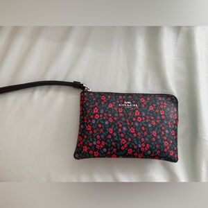 Coach Black and Red Floral Wristlet